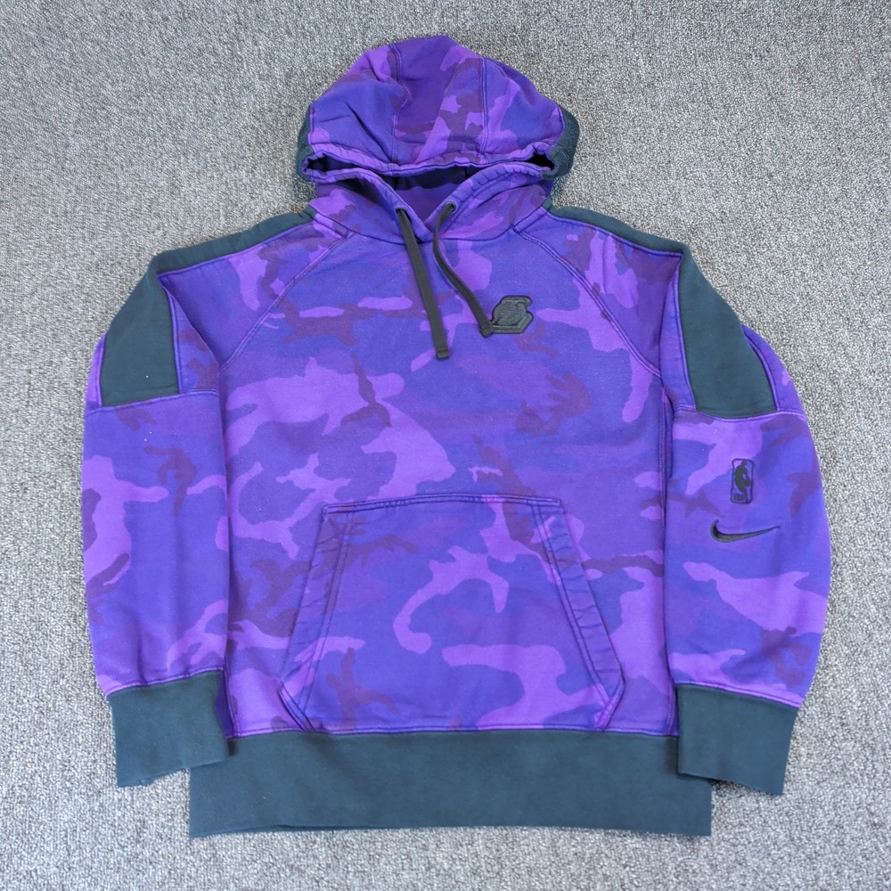 Nike Mens NBA Los Angeles Lakers Hoodie Small Cotton Purple Camo Pullover Fleece
